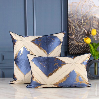 Metallic Gold Blue Art Design Jacquard Luxury Cushion Cover - Geometric Collection
