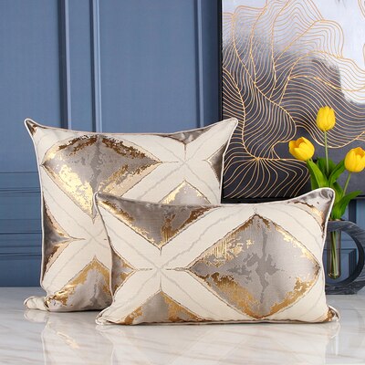Metallic Gold Grey Art Design Luxury Cushion Cover - Geometric Collection