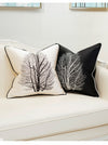White Black Monochrome  Tree Embroidered Piped Cushion Cover - Botanical Collection