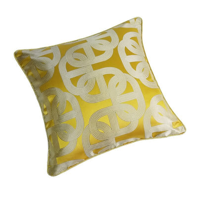 Luxury Silky Chain Print Jacquard Yellow Piped Cushion Cover - Geometric Collection