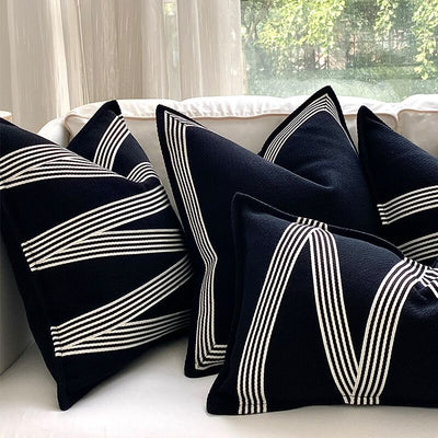 Black White Stripe Woven Fabric Cushion Cover - Geometric Collection
