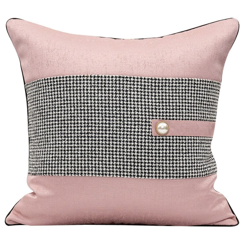 Pink Dogtooth Patchwork Cushion Cover - Geometric Collection