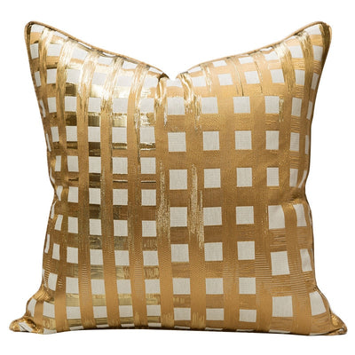 Gold White Metallic Modern Check Lattice Cushion Cover - Geometric Collection