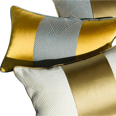 Gold Metallic Stripe Contemporary Luxury Jaquard Rectangular Cushion Cover - Geometric Collection