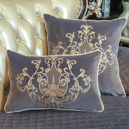 Grey Velvet Cream Ornate Embroidered Luxury Cushion Cover - Royal Collection