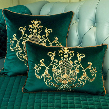 Emerald Green Velvet Gold Ornate Embroidered Luxury Cushion Cover - Royal Collection