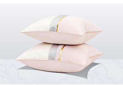Pink Velvet Gold Stripe White Modern Cushion Cover - Geometric Collection