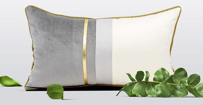 Grey Velvet Gold Stripe Modern White Cushion Cover - Geometric Collection