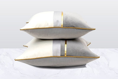 Grey Velvet Gold Stripe Modern White Cushion Cover - Geometric Collection