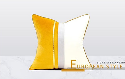 Yellow Velvet Gold Stripe White Modern Cushion Cover - Geometric Collection