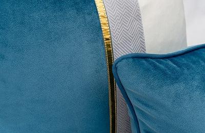 Teal Blue Velvet Gold Stripe Modern White Cushion Cover - Geometric Collection