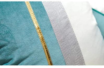 Light Blue Velvet Gold Stripe Modern White Cushion Cover - Geometric Collection