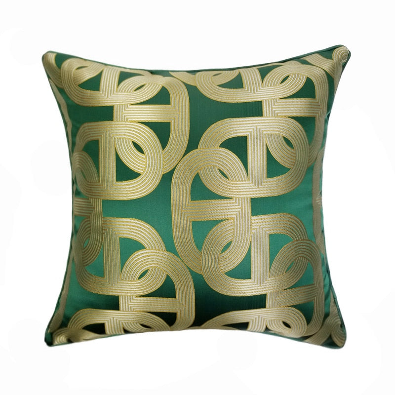 Green Gold Chain Cushion Cover