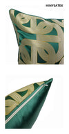 Luxury Silky Chain Print Jacquard Dark Green Golden Piped Cushion Cover - Geometric Collection