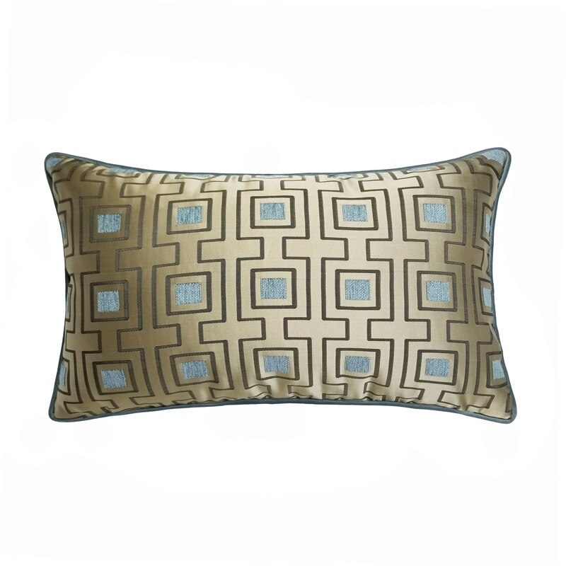 Gold Duck Egg Blue Geometric Cushion Cover