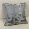 Luxury Silky Chain Print Jacquard Dark Grey Silver Piped Cushion Cover - Geometric Collection