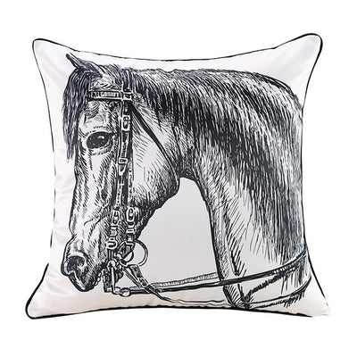 Black White Horse Head Print Luxury Cushion Cover - Equestrian Collection