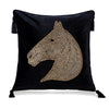 Black Velvet Beaded Embellished Horse Head Gold Silver Tassle Equestrian Style Cushion Cover - Equestrian Collection