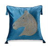 Blue Velvet Beaded Embellished  Horse Head Gold Silver Tassle Equestrian Style Cushion Cover - Equestrian Collection