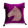Purple Velvet Beaded Embellished Horse Head Gold Silver Tassle Equestrian Style Cushion Cover - Equestrian Collection