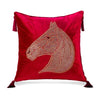 Red Velvet Beaded Embellished Horse Head Gold Silver Equestrian Style Tassle Cushion Cover - Equestrian Collection