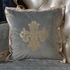 Fleur De Lys Gold Grey Velvet Luxury Cushion Cover - Royal Collection