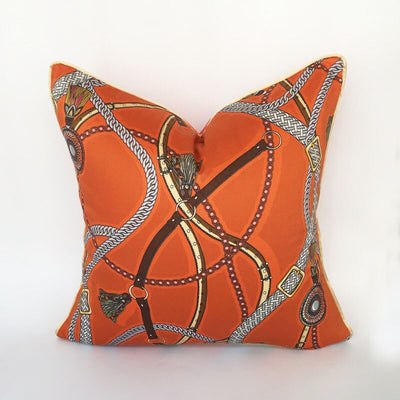 White Grey Orange Chain Print Equestrian Style Luxury Cushion Cover - Equestrian Collection