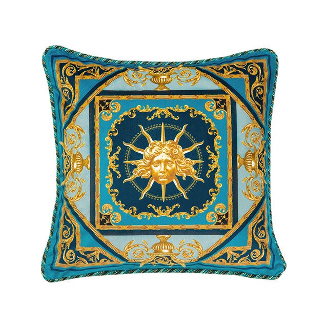Blue Gold Velvet Italian Design Vintage Ornate Cushion Cover - Royal Collection