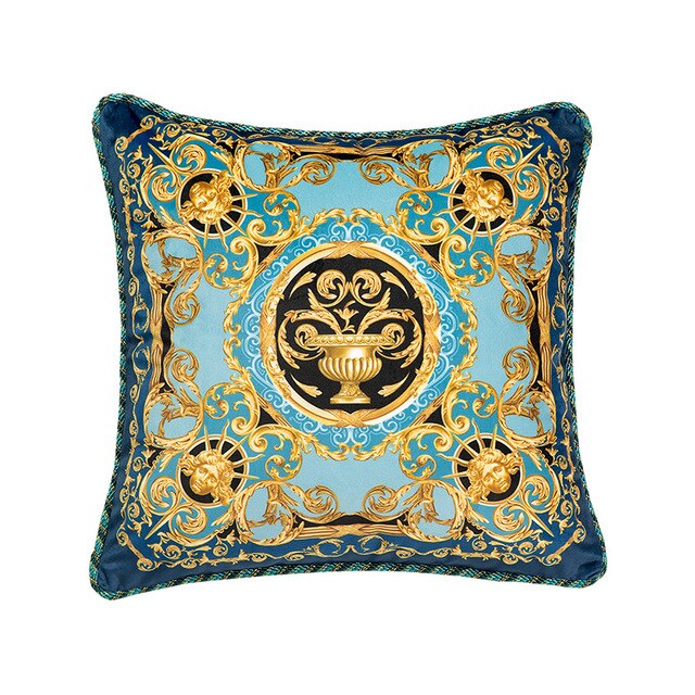 Blue Gold Velvet Italian Design Vintage Ornate Cushion Cover - Royal Collection
