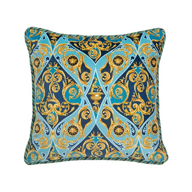 Blue Gold Velvet Ornate Italian Design Vintage Cushion Cover - Royal Collection