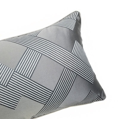 Silver Grey Metallic Jacquard Lattic Design Rectangular Lumbar Cushion Cover - Geometric Collection