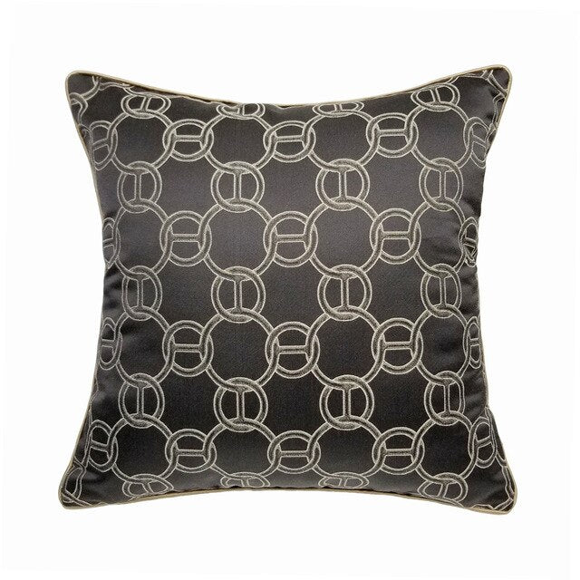 Brown Silky Chain Print Geometric Link Design Jacquard Cushion Cover - Geometric Collection