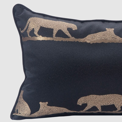 Black Gold Metallic Leopard Rectangular Lumber Jacquard Luxury Cushion Cover - Animal Collection