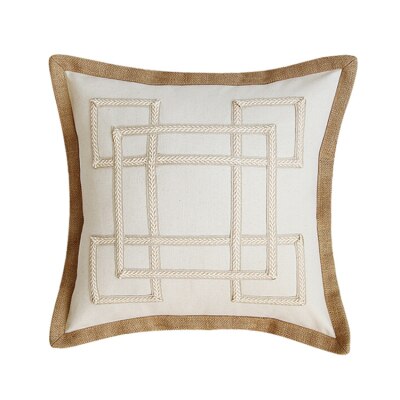 Cream Linen Cotton Jute Hessian Hem Edge Cushion Cover - Geometric Collection
