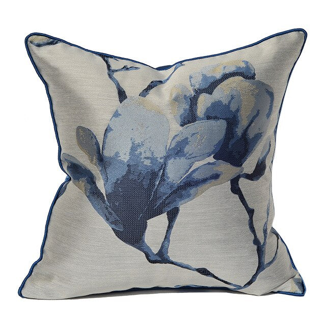 Oriental Magnolia Blue Grey Cushion Cover