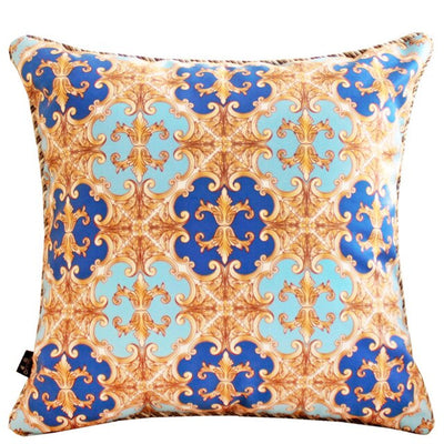Velvet Baroque Blue Navy Turquoise Gold White Ornate Design Cushion Cover - Baroque Collection