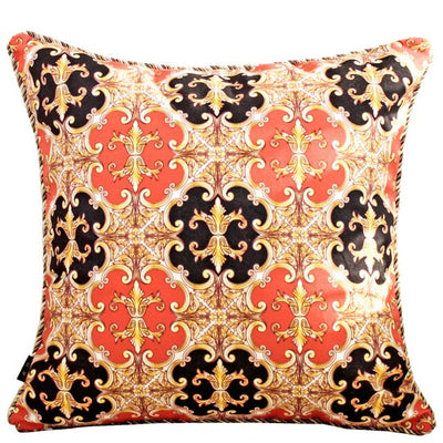 Velvet Baroque Print Black Red Gold White Ornate Design Cushion Cover - Baroque Collection