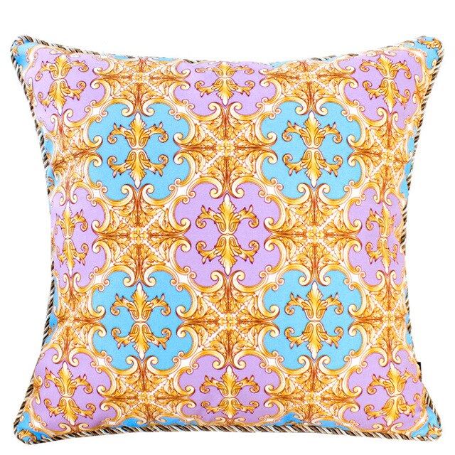 Velvet Baroque Print Pink Turquoise Bue White Gold Ornate Design Cushion Cover - Baroque Collection