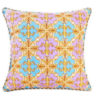Velvet Baroque Print Pink Turquoise Bue White Gold Ornate Design Cushion Cover - Baroque Collection