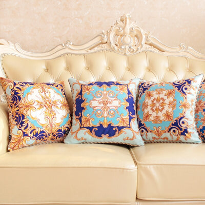 Velvet Baroque Blue Navy Turquoise Gold White Ornate Design Cushion Cover - Baroque Collection