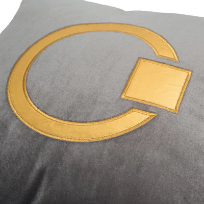 Grey Velvet Gold Silver Geometric Applique Luxury Cushion Cover - Geometric Collection