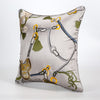 Luxury Silky Horse Chain Print Horse Bit Saddles Tassle Embroidered Grey Green Cushion Cover - Equestrian Collection