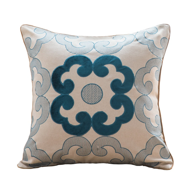 Retro Applique Flower Blue White Art Design Cushion Cover - Retro Collection