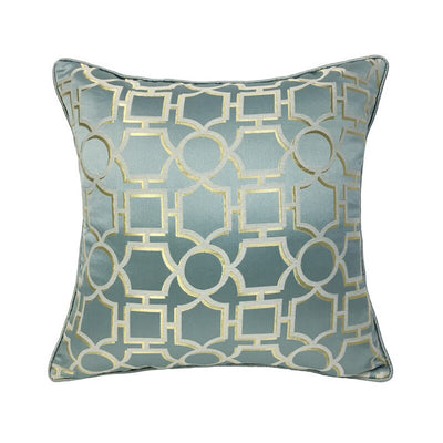 Duck Egg Blue Gold Geometric Print Modern Jacquard Luxury Cushion Cover - Geometric Collection