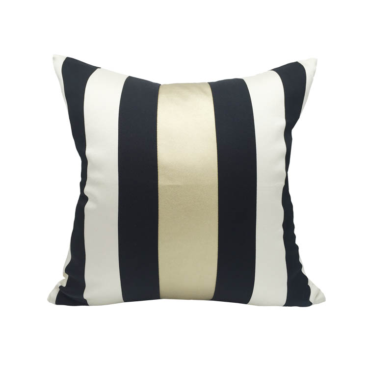 Black White Gold Stripe Cushion Cover