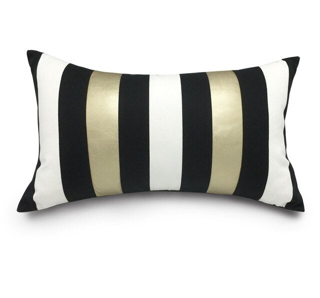Black White Gold Stripe Monochrom Luxury Cushion Cover - Geometric Collection