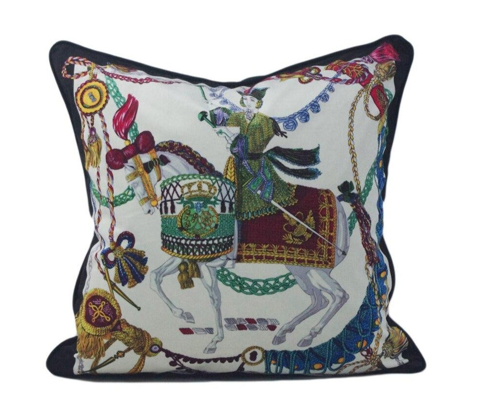 Circus Horse Print Equestrian Style Patterned Velvet Cushion Cover - Equestrian Collection