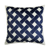 Navy Blue Lattice Plaid Check Design Geometric Pattern White Cushion Cover - Geometric Collection