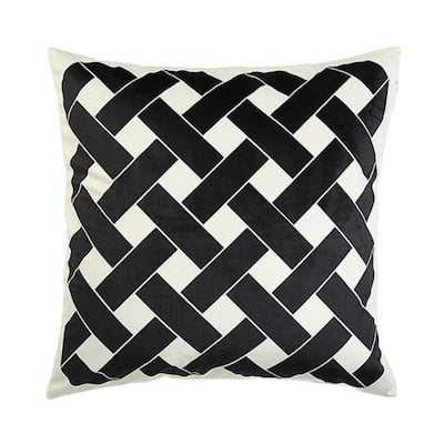 Black Lattice Check Design Geometric Print White Cushion Cover - Geometric Collection