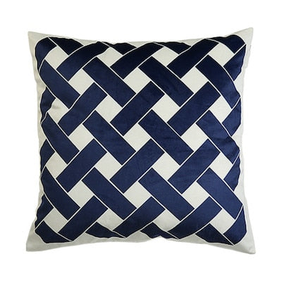 Navy Blue Lattice Plaid Check Design Geometric Pattern White Cushion Cover - Geometric Collection